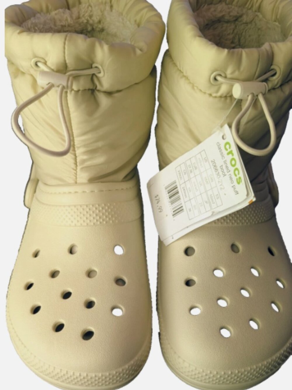 Crocs Classic Lined Neo Puff Boot Women Size 7 | Men Size 5 Beige Tan Bone NWT